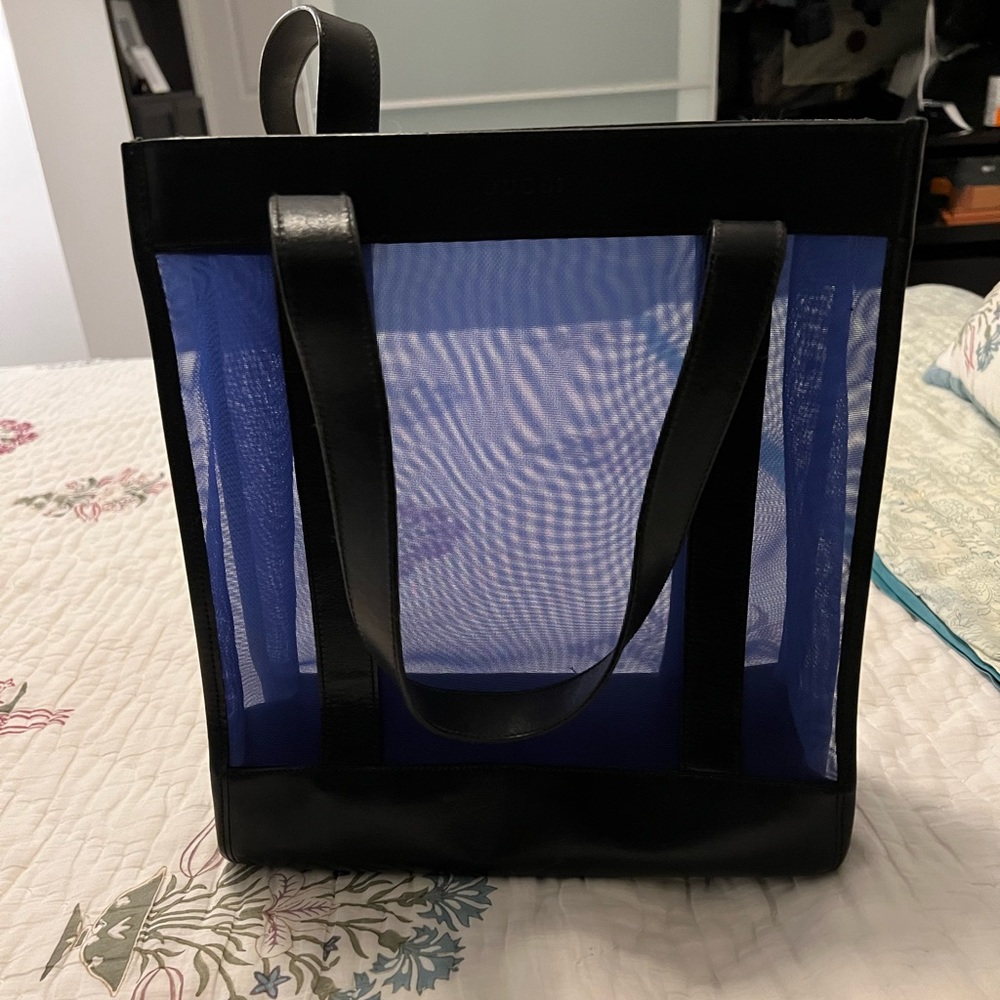 Vintage Gucci leather / mesh tote bag